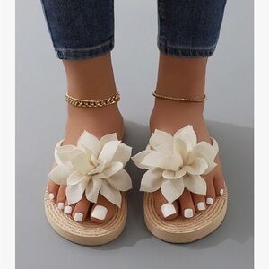 OYOANGLE Women's flower Decor Open Toe Flip Flop Sandals Casual Outdoor Flat 41